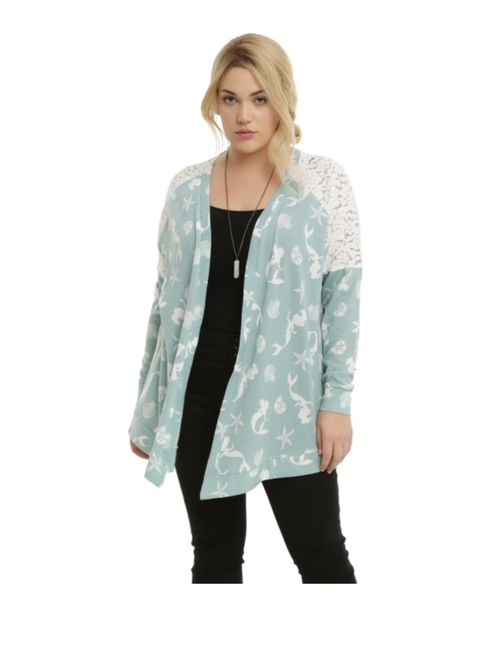 Disney THE LITTLE MERMAID Teal Raglan Lace Flyaway Cardigan Sweater Size 3
